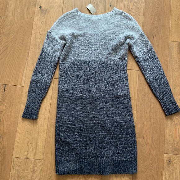 Ann Taylor Loft Grey Ombre Striped Knit V Neck Wool Blend Dress Small Petite - Picture 3 of 4